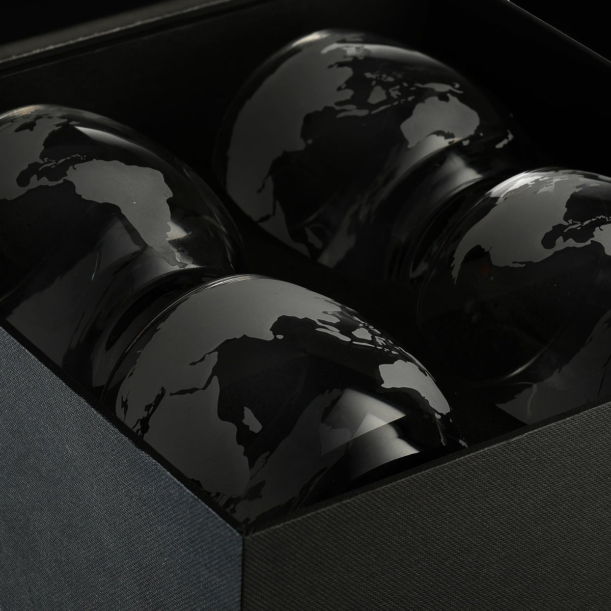 Etched World Globe Whiskey Glasses