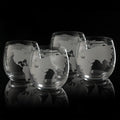 Etched World Globe Whiskey Glasses