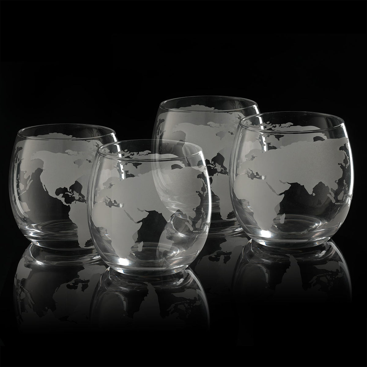 Etched World Globe Whiskey Glasses