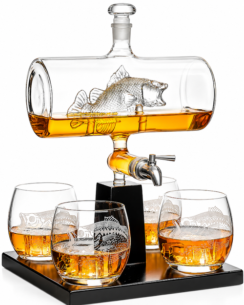 Bass Fish Wine and Whiskey Decanter Set, 1100 ml