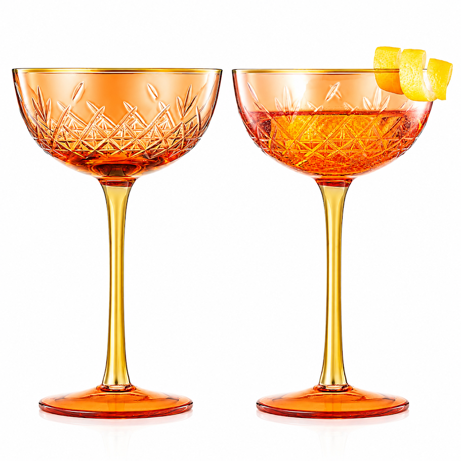 Vintage Art Deco Coupe Glasses, 7 oz, Set of 2, Red