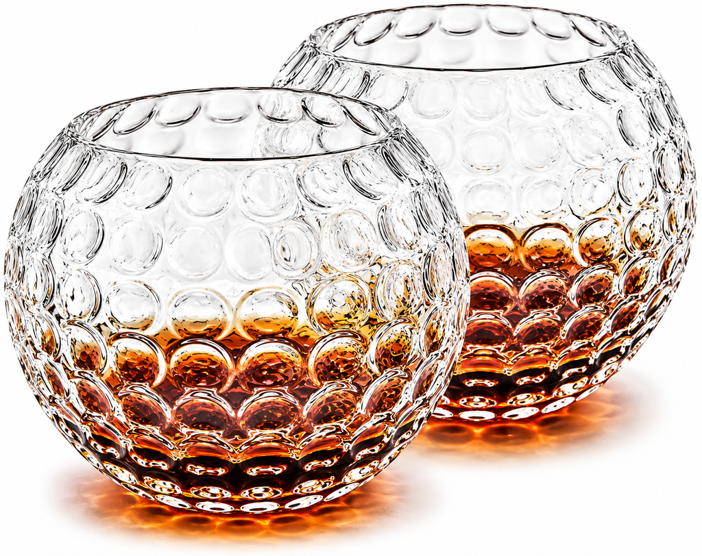 Golf Ball Whiskey Glasses, 15 oz, Set of 2