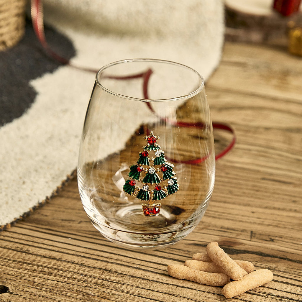 Christmas Tree Stemless Wine Glasses, Set of 2
