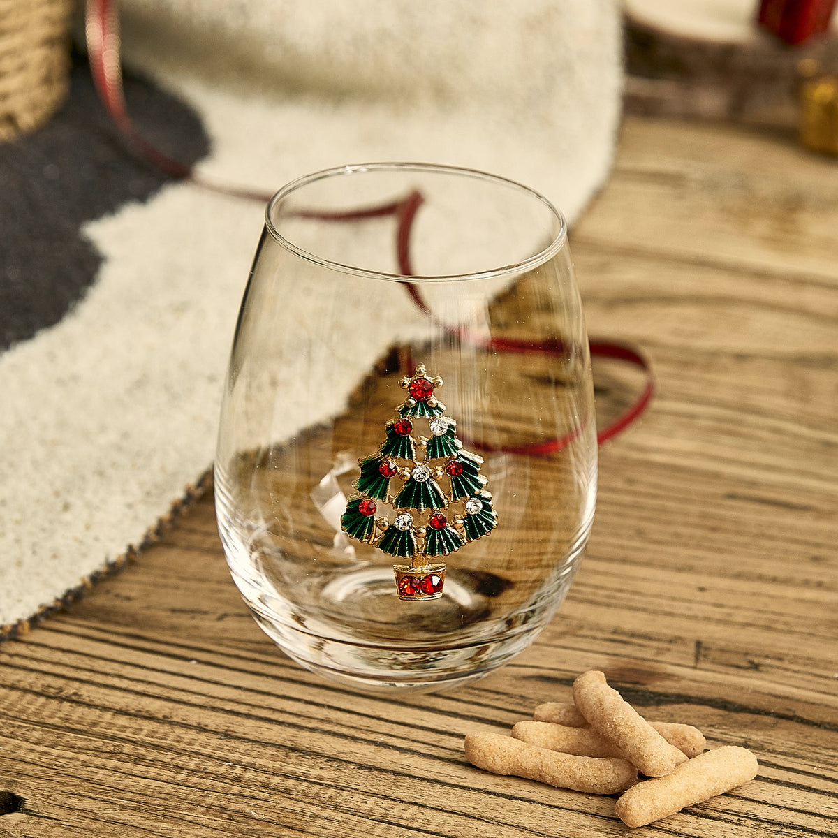 Christmas Tree Stemless Wine Glasses, Set of 2