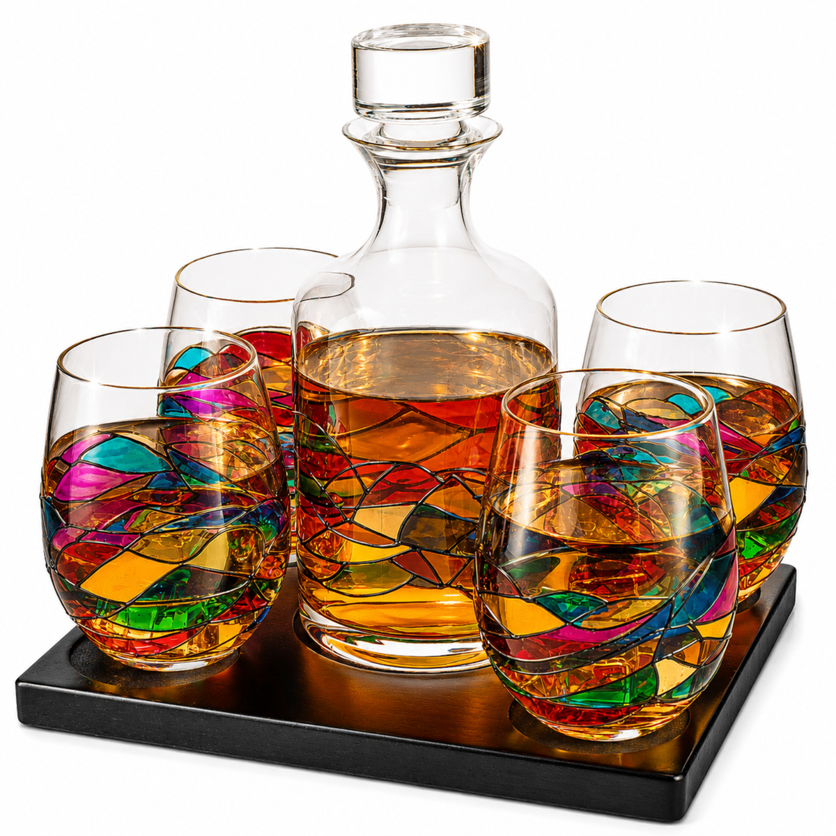 Stained Glass Whiskey and Wine Decanter Set