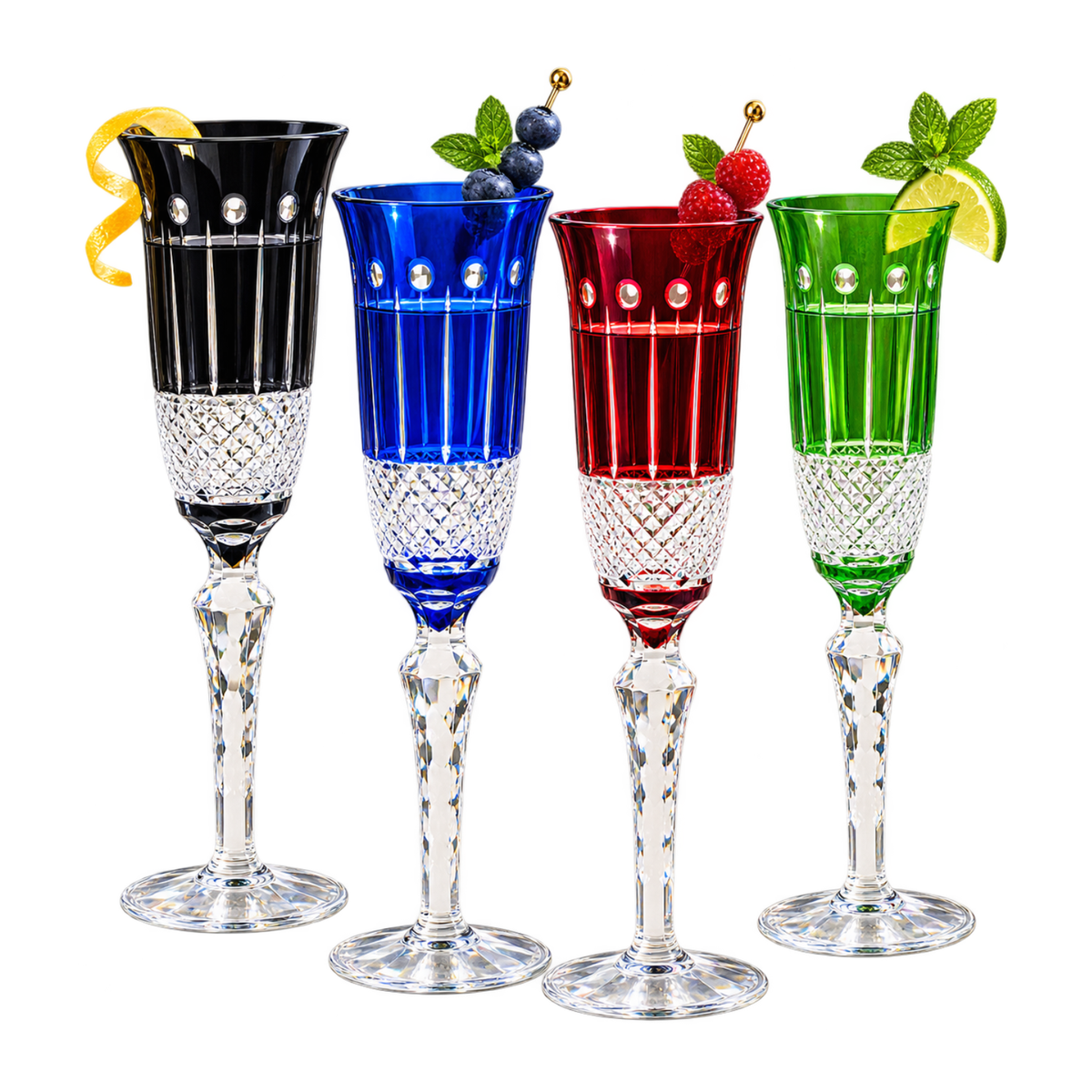 Multicolor Crystal Flutes, Set of 4