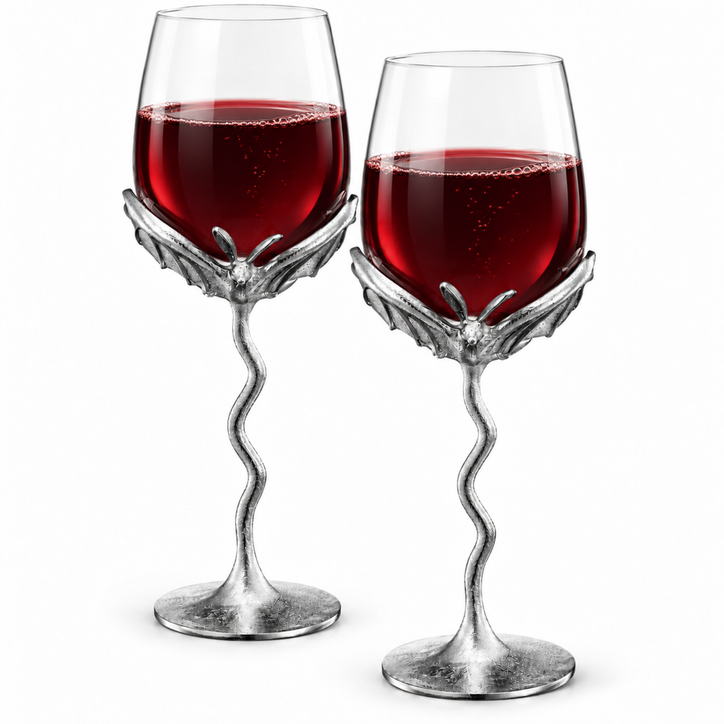 Silver Bat Wine Glasses, Set of 2