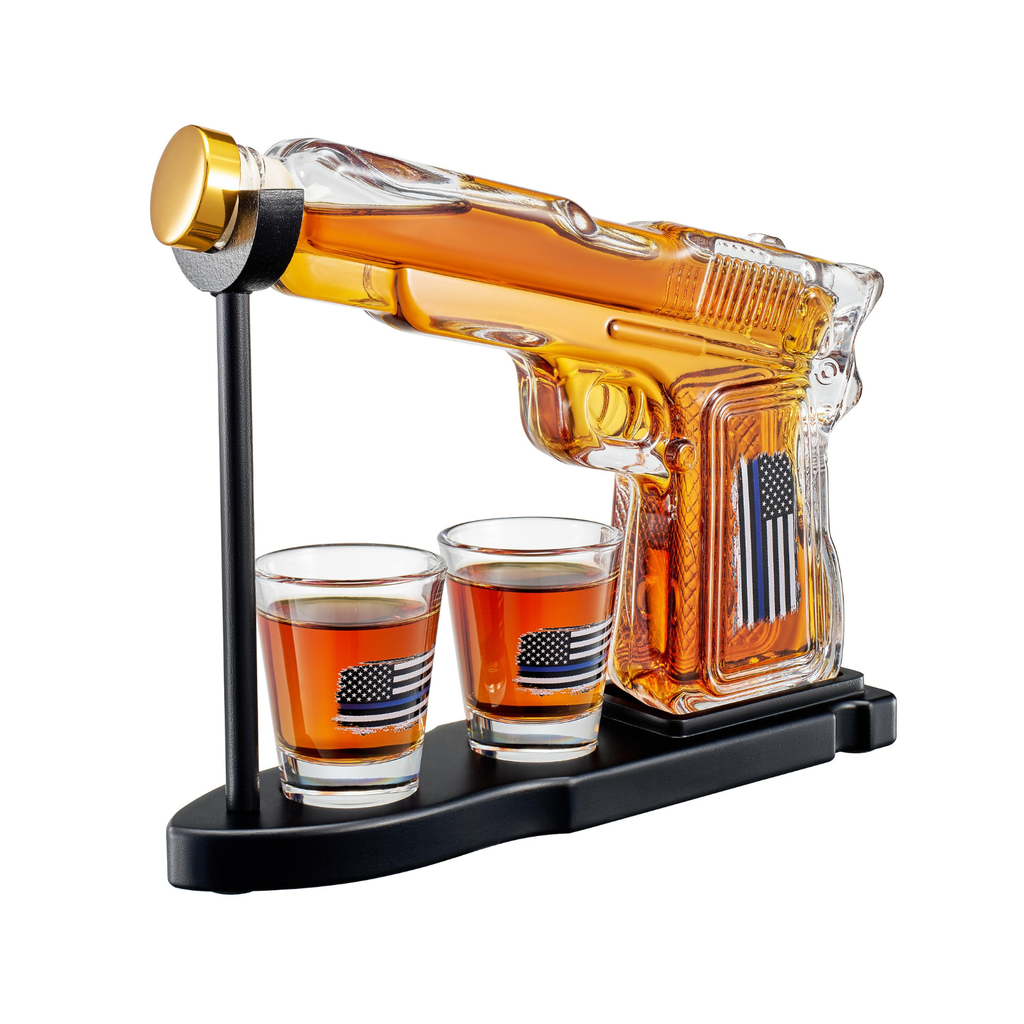 Police Flag Pistol Whiskey Decanter Set, Gift for Men