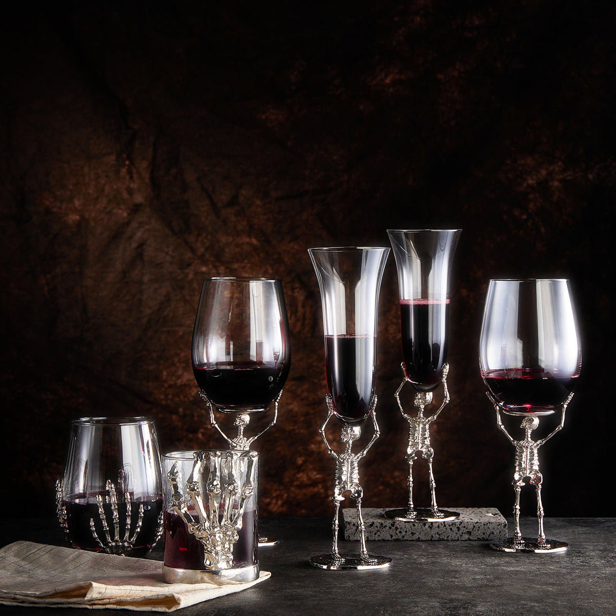 Stemless Skeleton Wine Glasses, 17 oz, Set of 2