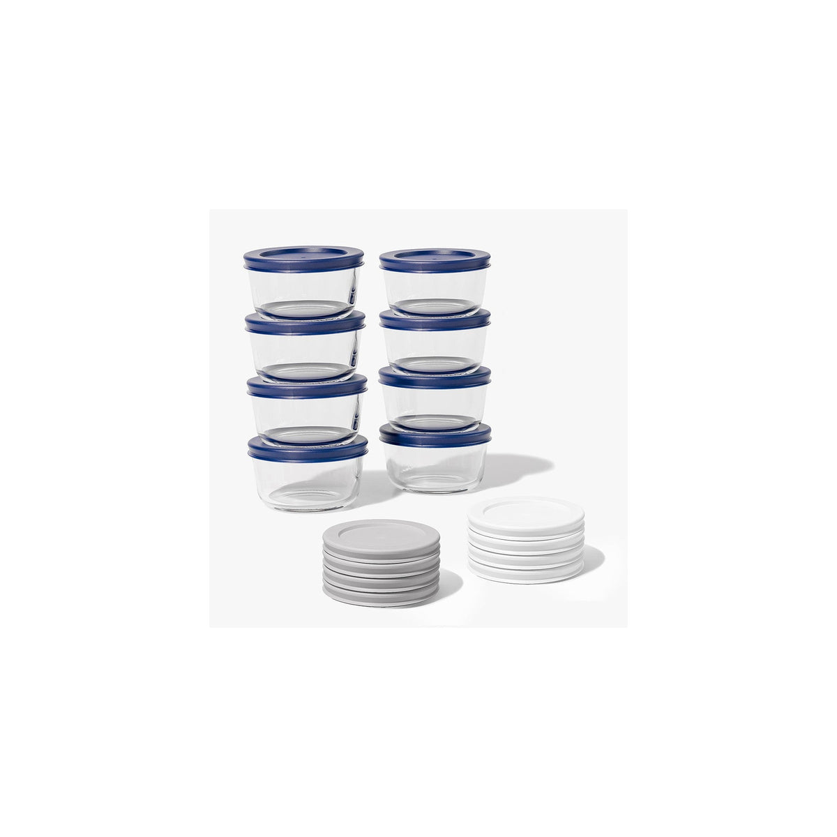 Round Glass Storage Set with Lids, 16 Piece (7 oz), Grey
