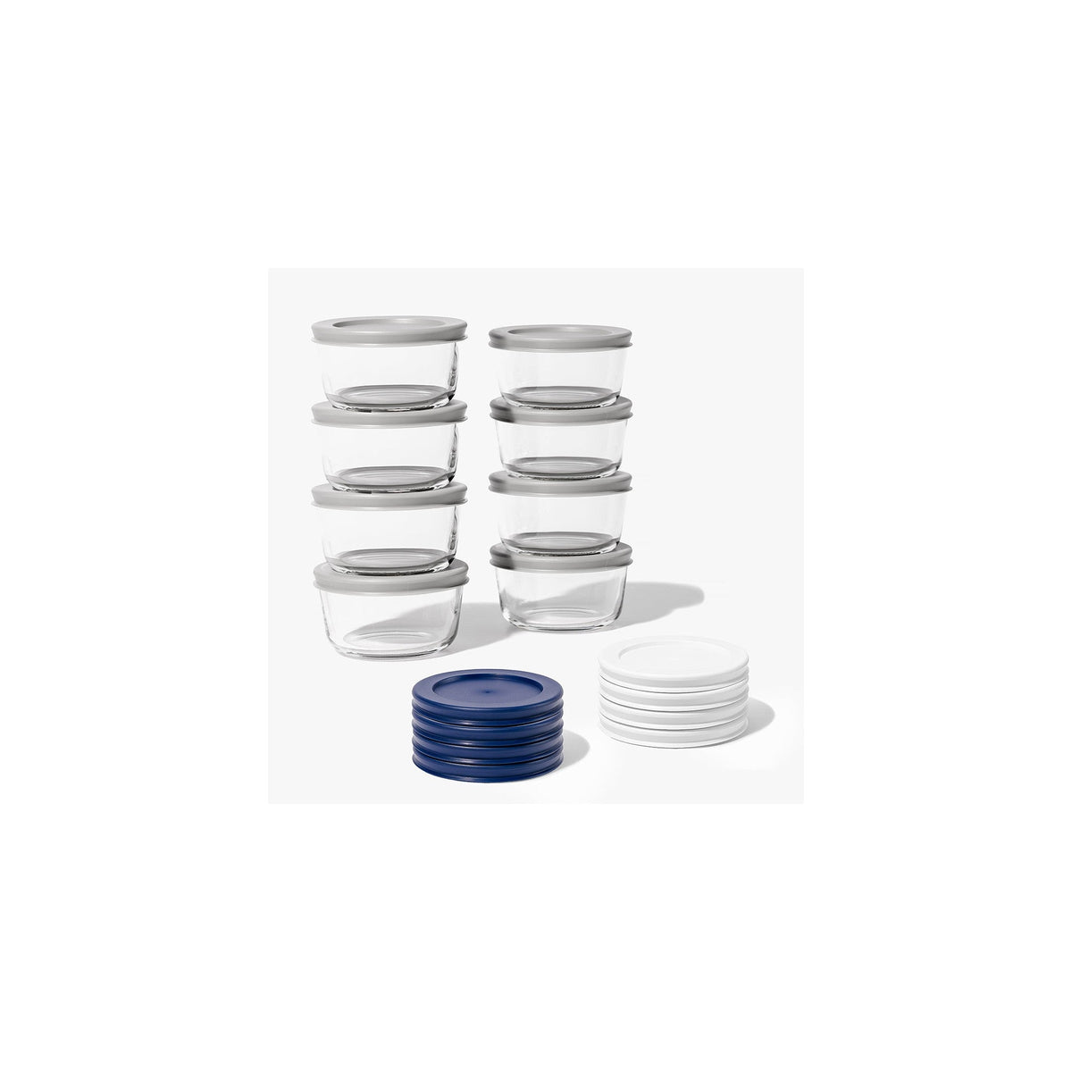 Round Glass Storage Set with Lids, 16 Piece (7 oz), Blue