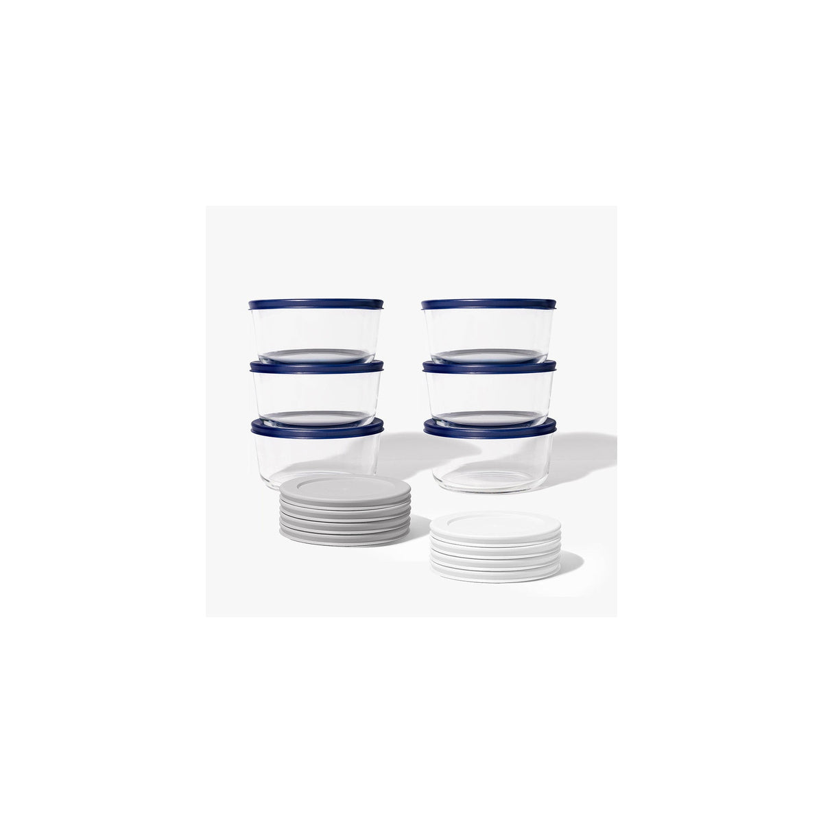 Round Glass Storage Set with Lids, 12 Piece (4 Cup), Grey