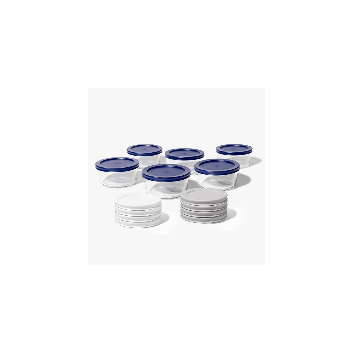 Round Glass Storage Set with Lids, 12 Piece (2 Cup), Grey