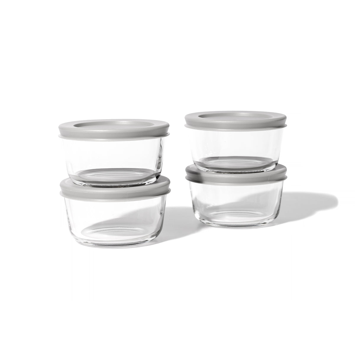 Round Glass Storage Set with Lids, 8 Piece (1 Cup), Grey