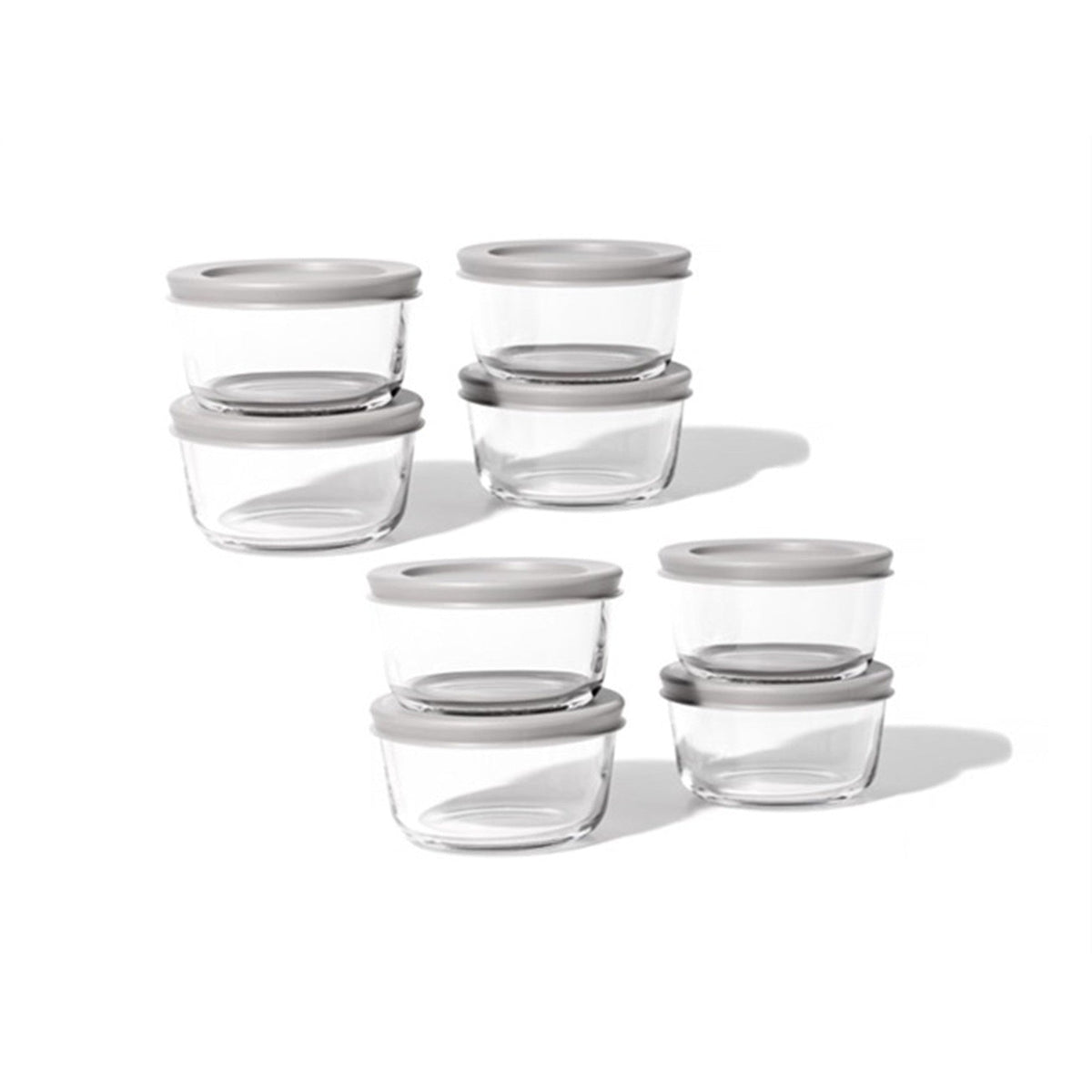 Round Glass Storage Set with Lids, 16 Piece (1 Cup), Grey