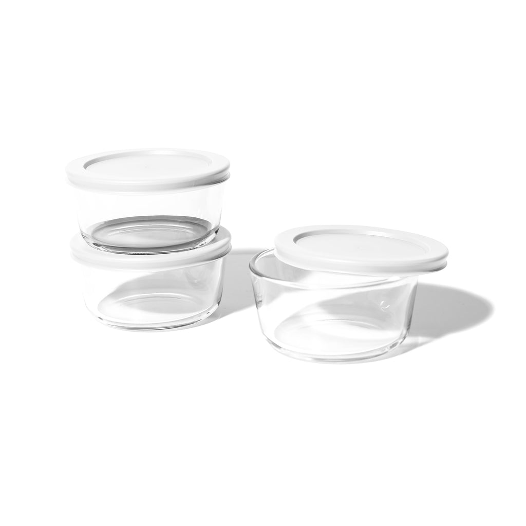 Round Glass Storage Set with Lids, 6 Piece (2 Cup), White