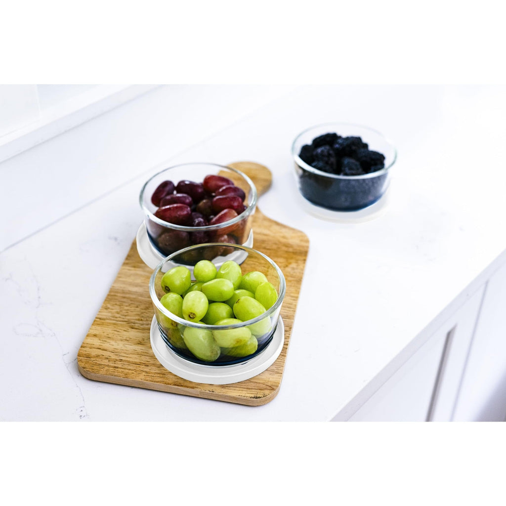 Round Glass Storage Set with Lids, 6 Piece (2 Cup), White