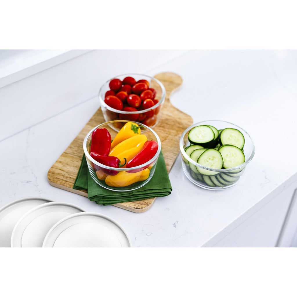Round Glass Storage Set with Lids, 6 Piece (2 Cup), White