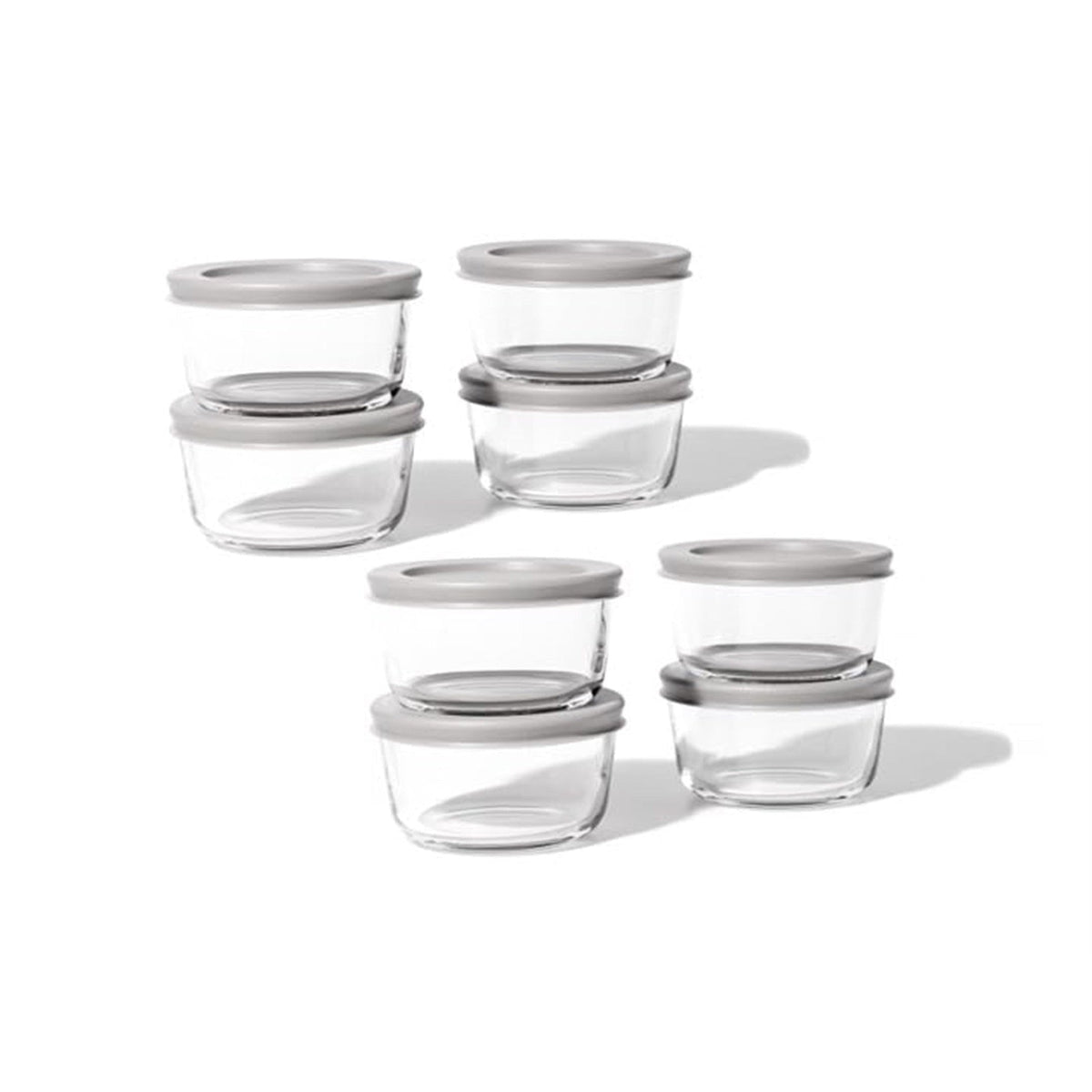 Round Glass Storage Set with Lids, 16 Piece (7 oz), Grey