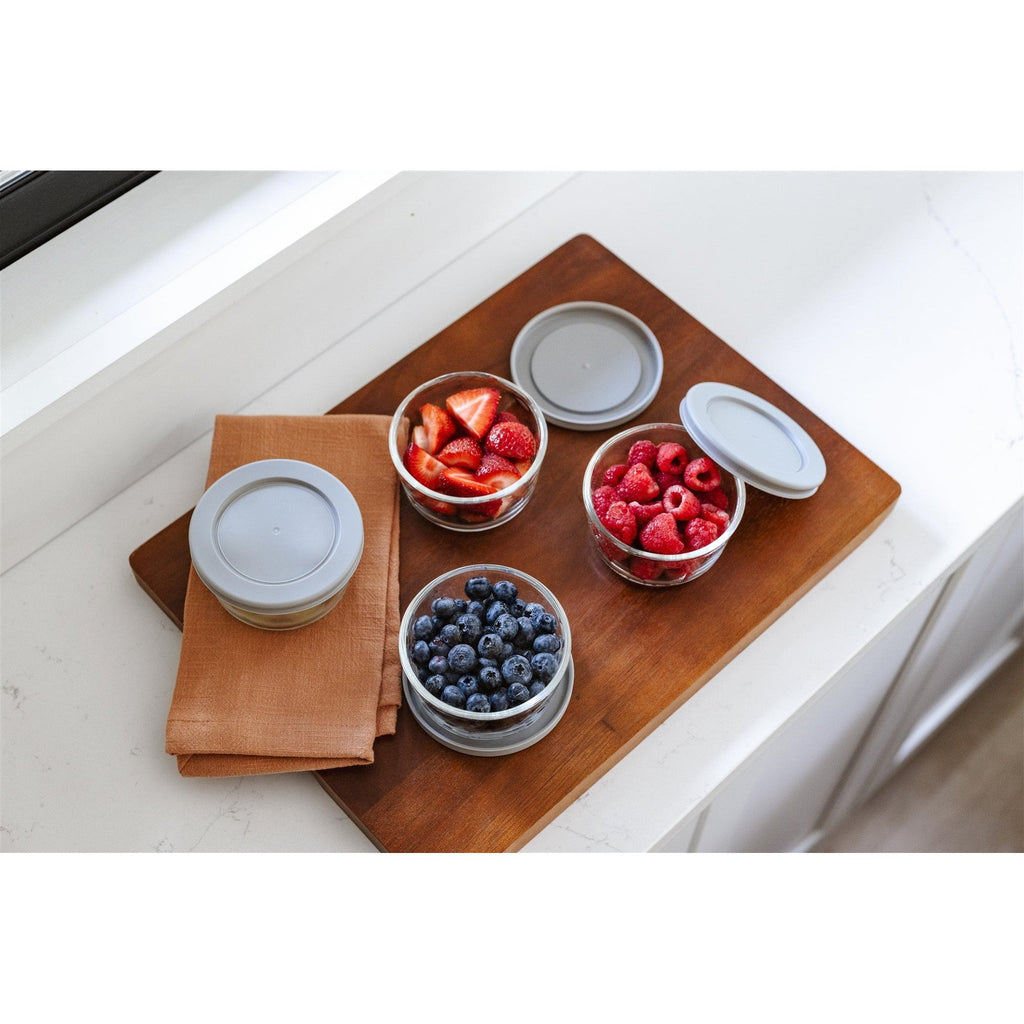 Round Glass Storage Set with Lids, 16 Piece (7 oz), Grey