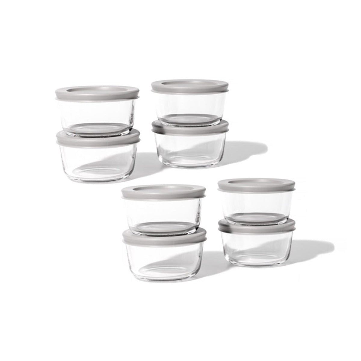 Round Glass Storage Set with Lids, 16 Piece (7 oz), Grey