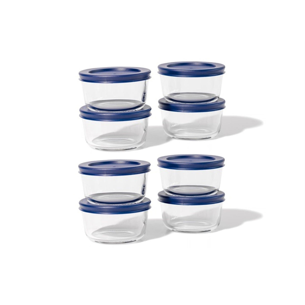 Round Glass Storage Set with Lids, 16 Piece (7 oz), Blue