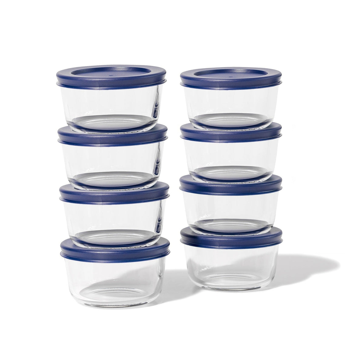 Round Glass Storage Set with Lids, 16 Piece (7 oz), Blue