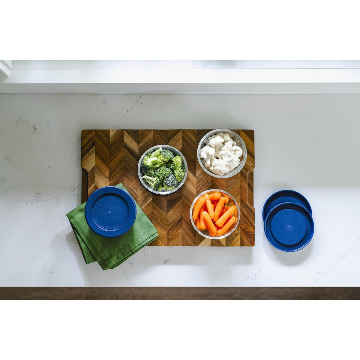 Round Glass Storage Set with Lids, 16 Piece (7 oz), Blue