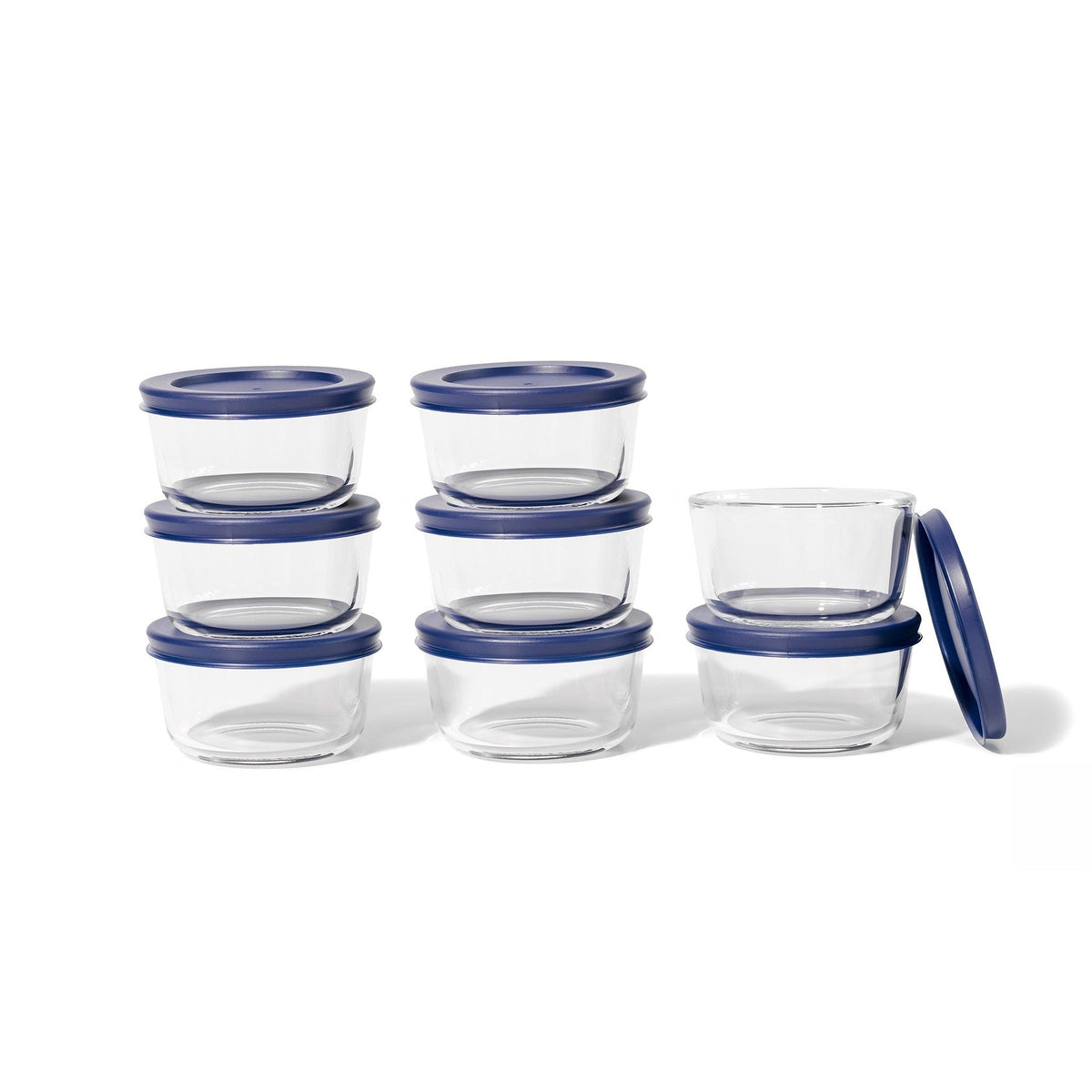 Round Glass Storage Set with Lids, 16 Piece (7 oz), Blue