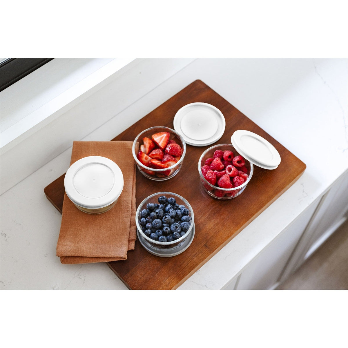Round Glass Storage Set with Lids, 16 Piece (7 oz), White