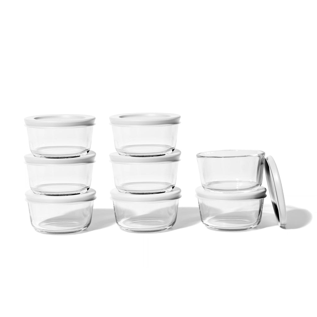 Round Glass Storage Set with Lids, 16 Piece (1 Cup), White