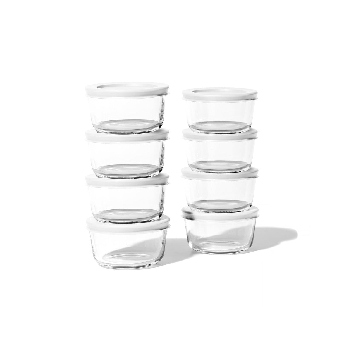 Round Glass Storage Set with Lids, 16 Piece (1 Cup), White