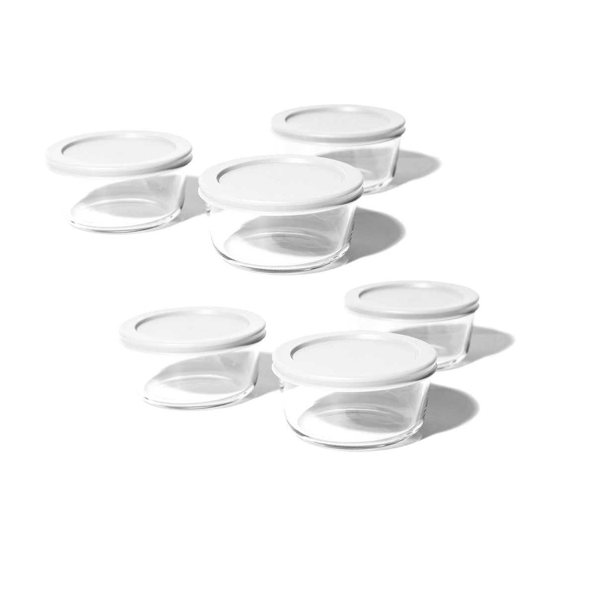 Round Glass Storage Set with Lids, 12 Piece (2 Cup), White