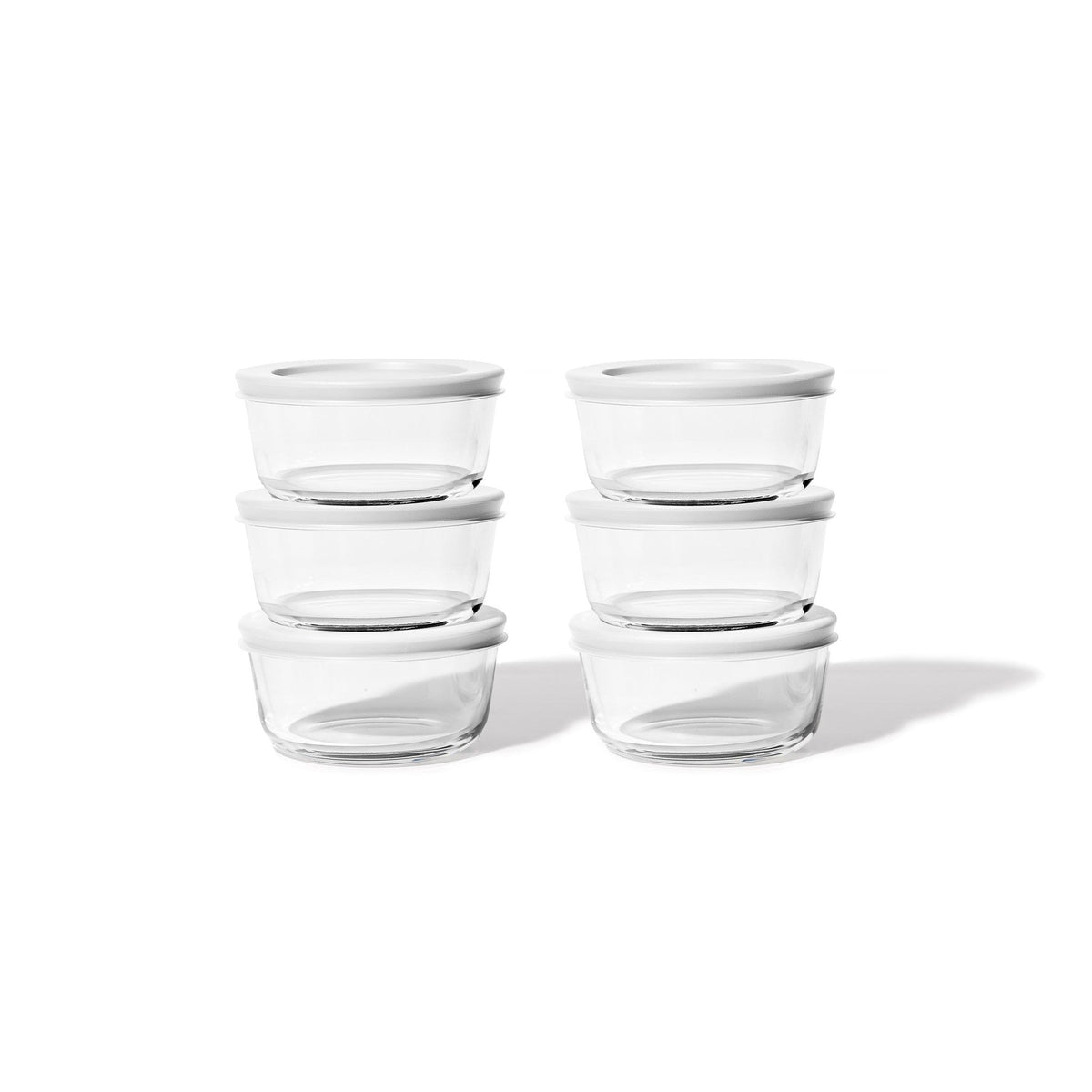Round Glass Storage Set with Lids, 12 Piece (2 Cup), White