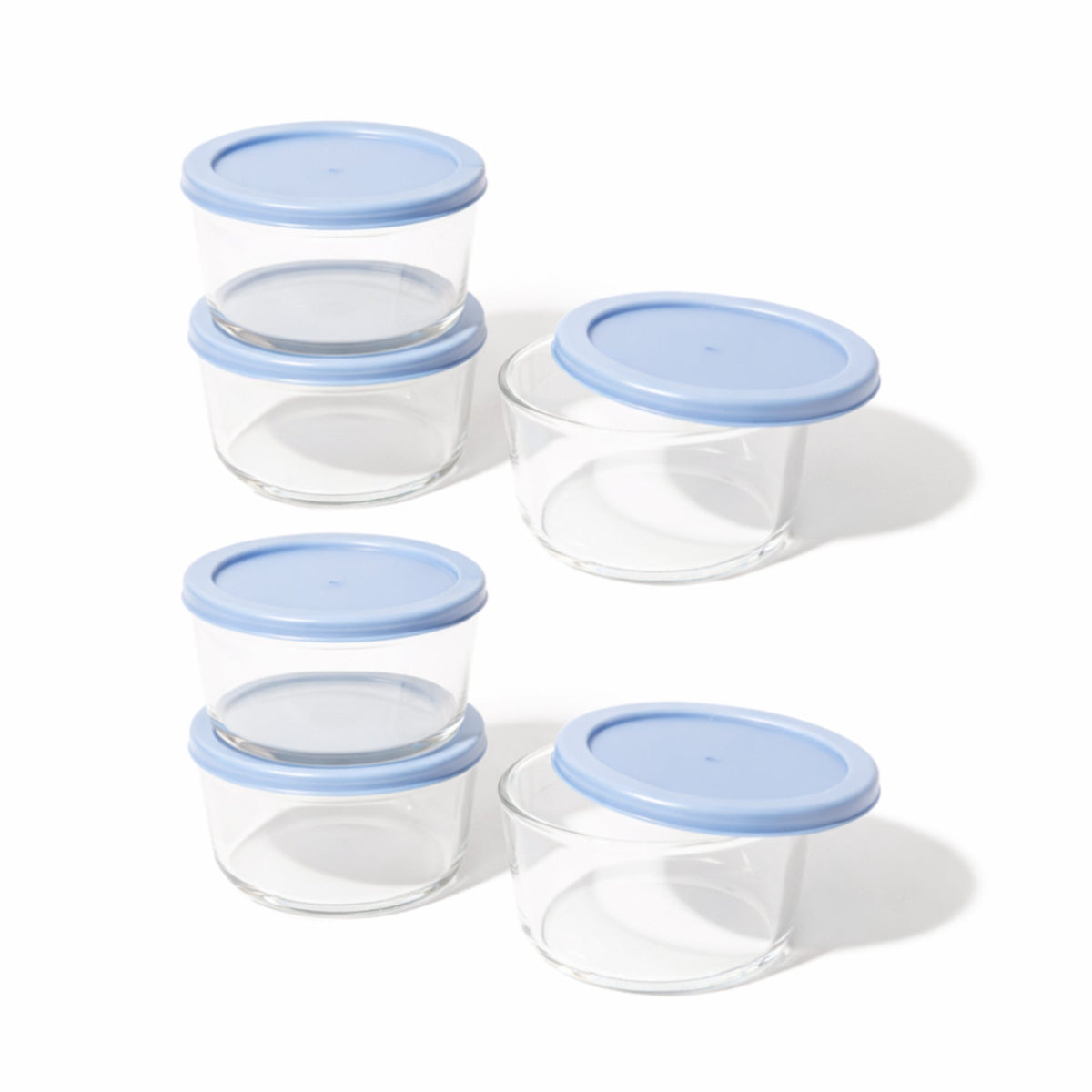 Round Glass Storage Set with Lids, 12 Piece (2 Cup), Lavender Blue