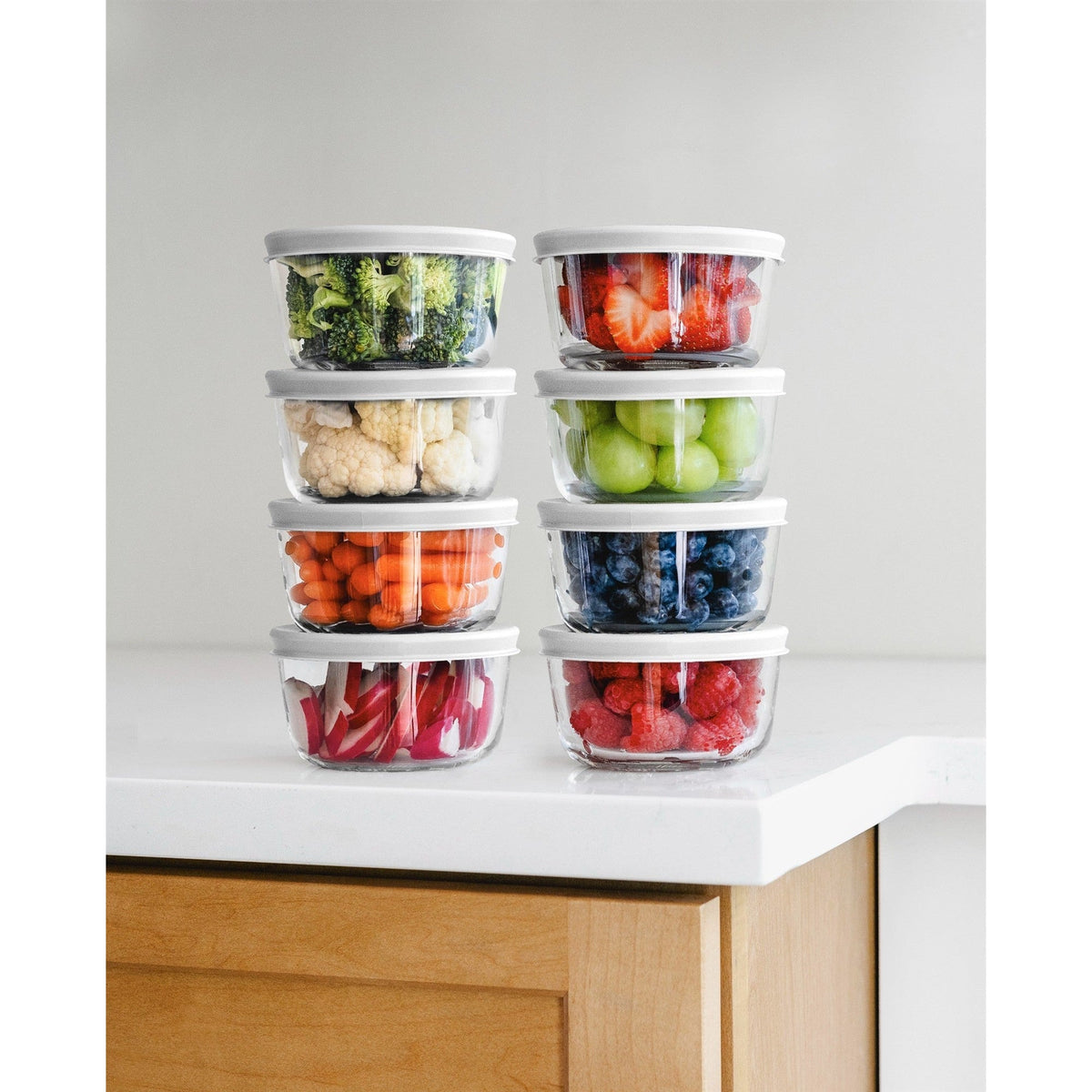 Round Glass Storage Set with Lids, 16 Piece (7 oz), White