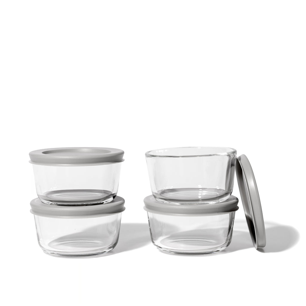 Round Glass Storage Set with Lids, 8 Piece (1 Cup), Grey