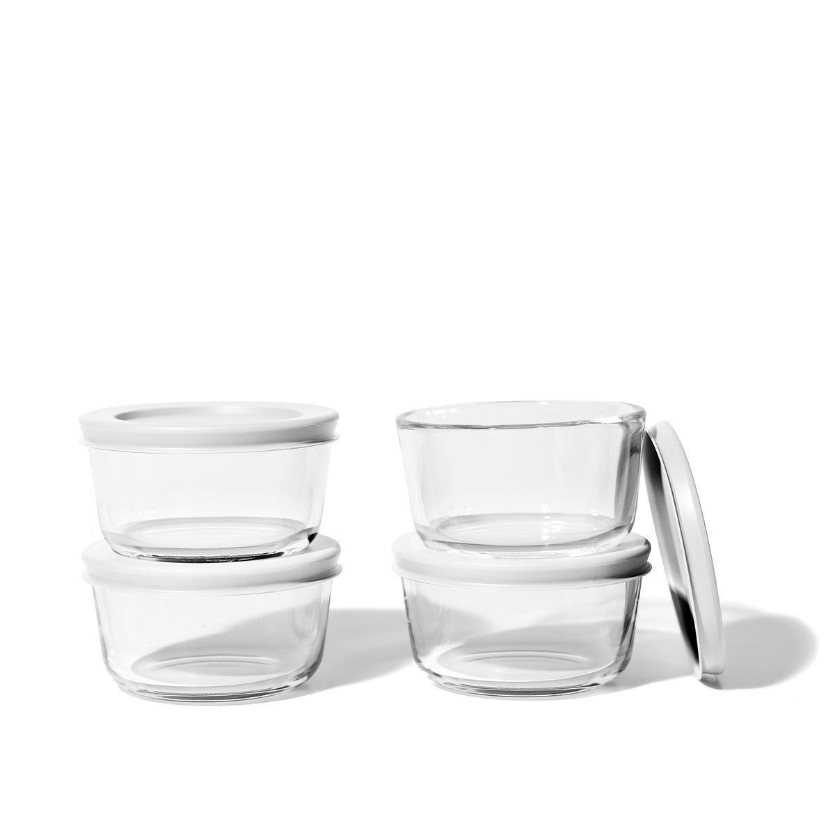 Round Glass Storage Set with Lids, 8 Piece (7 oz), White