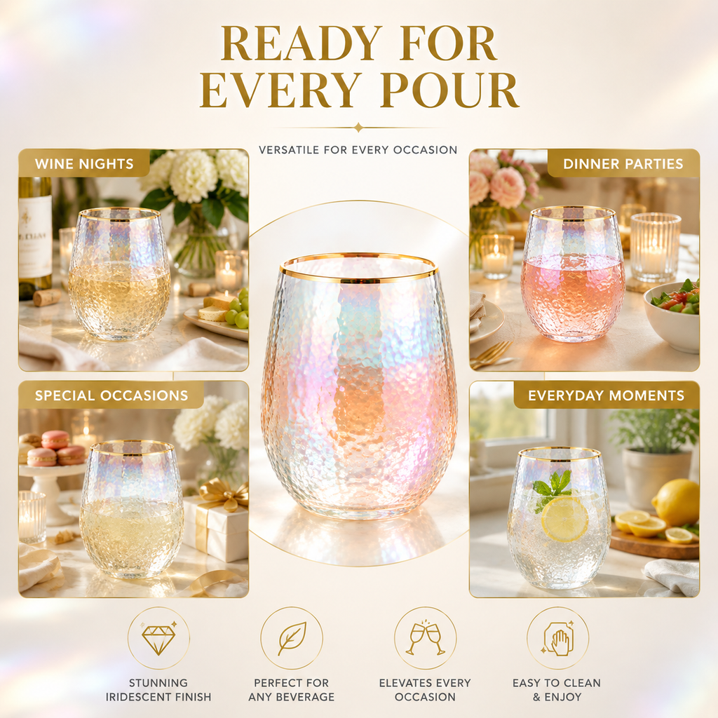 Lustered Iridescent Stemless Wine Glasses
