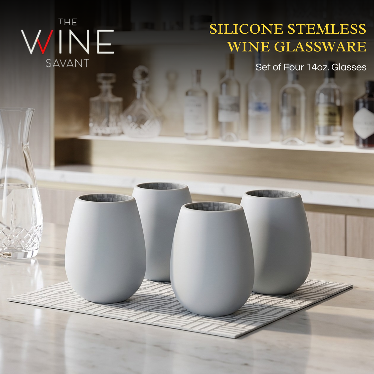 Unbreakable Silicone Stemless Wine Cups, Set of 4, White