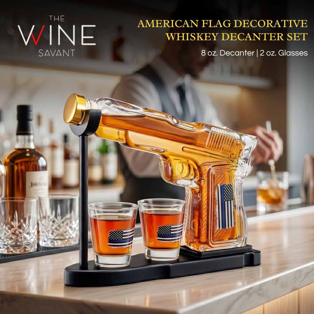 Police Flag Pistol Whiskey Decanter Set, Gift for Men