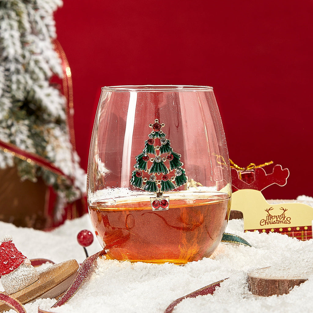 Christmas Tree Stemless Wine Glasses, Set of 2