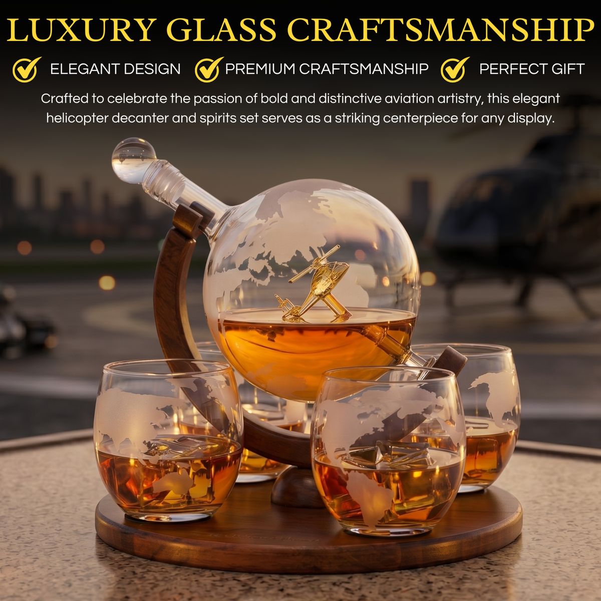 Helicopter Whiskey Decanter Gift Set