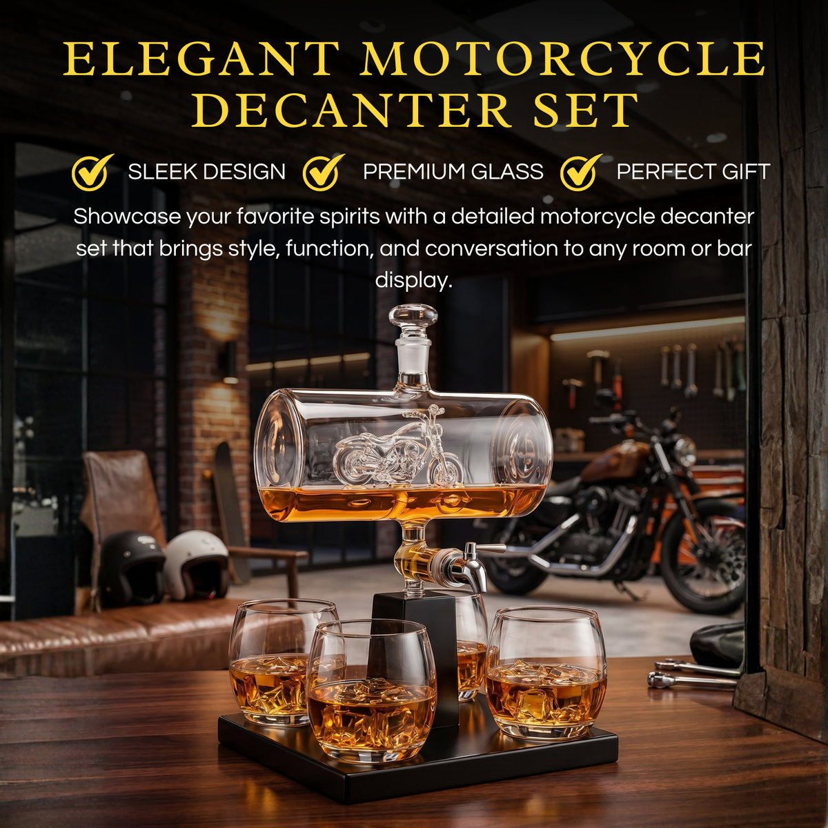 Motorcycle Whiskey and Wine Decanter Set, 1100 ml