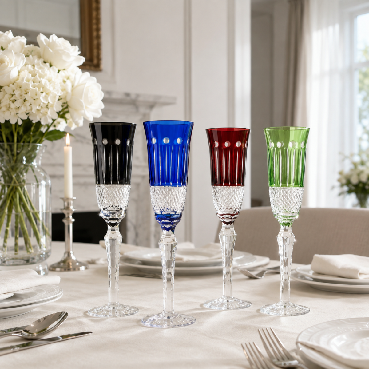 Multicolor Crystal Flutes, Set of 4