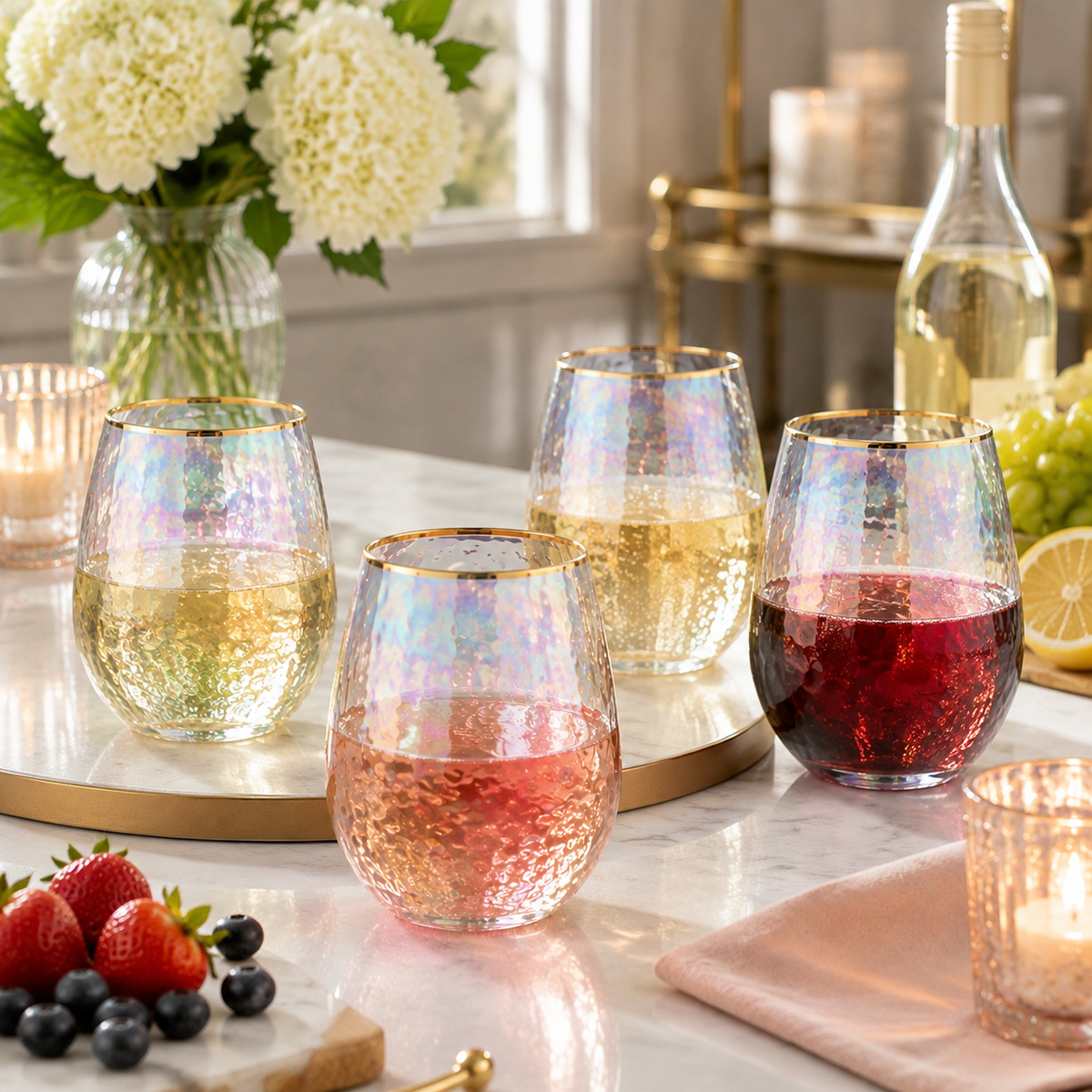 Lustered Iridescent Stemless Wine Glasses