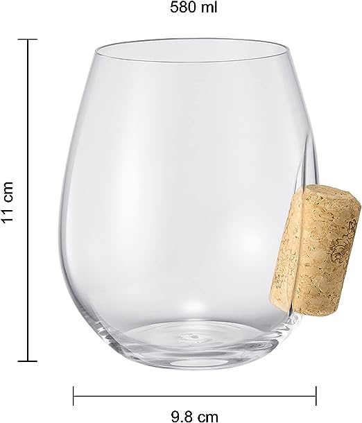 Wine Cork Stemless Wine Glasses, Set of 2