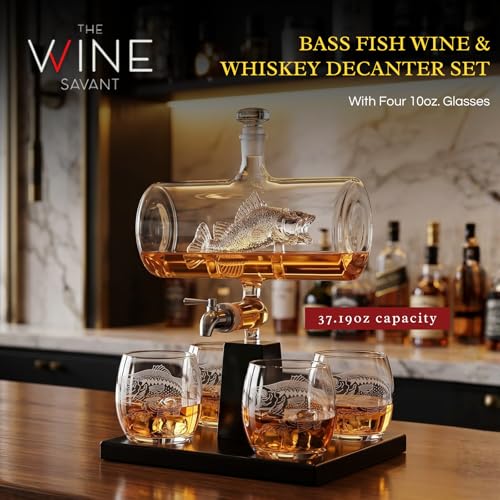 Bass Fish Wine and Whiskey Decanter Set, 1100 ml