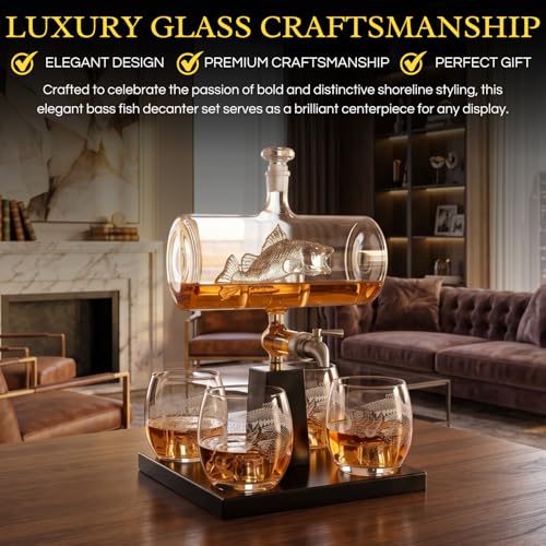Bass Fish Wine and Whiskey Decanter Set, 1100 ml