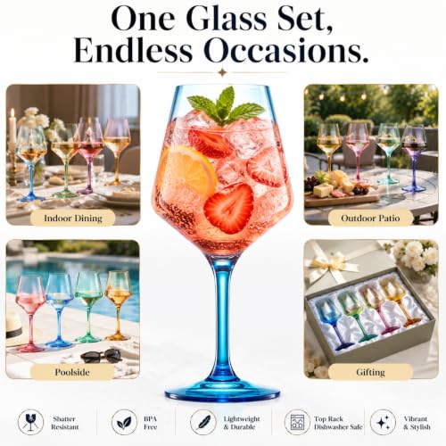 Unbreakable Stemmed Wine Glasses, Set of 12